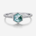 Bezel setting Hexagon cut Moss Agate Half Eternity Gold Engagement Ring