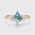 Kite Cut Natural Green Moss Agate Cluster Engagement Ring