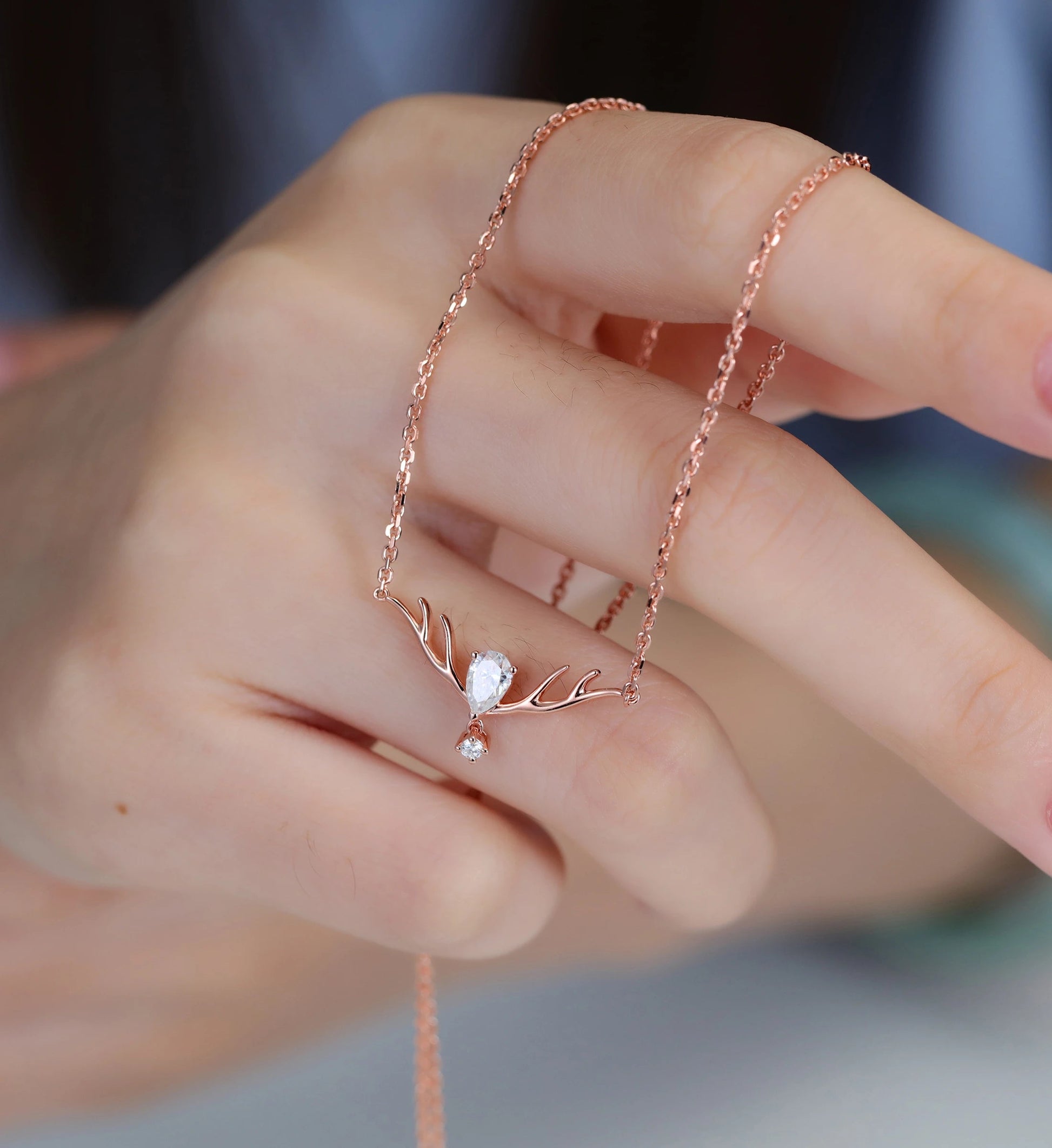 Pear cut Moissanite Pendant Necklace with Moissanite or Diamonds