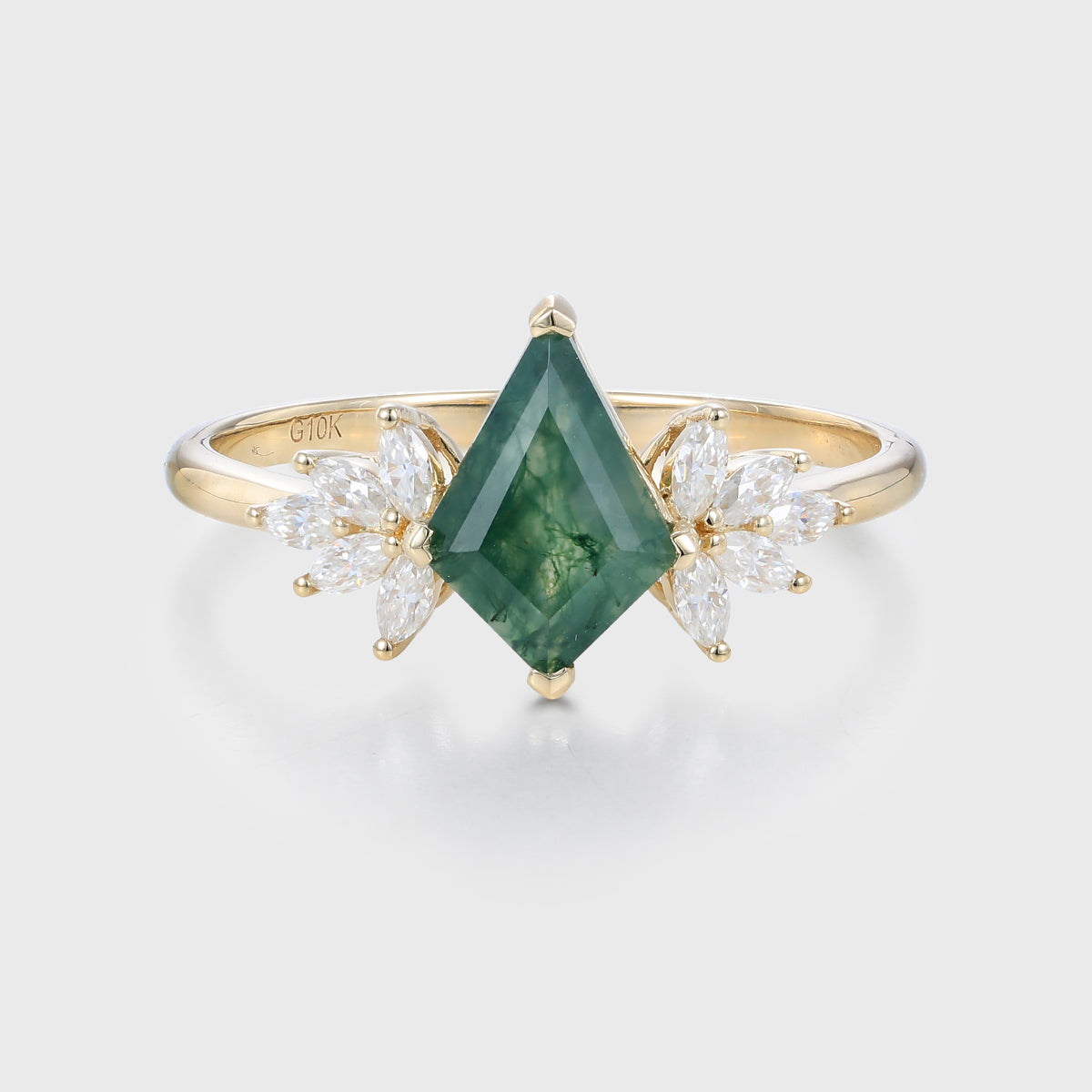 Nature Inspired Kite cut Moss Agate Leaf Gold Ring