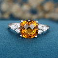 Square cut Citrine Solid Gold Engagement Ring