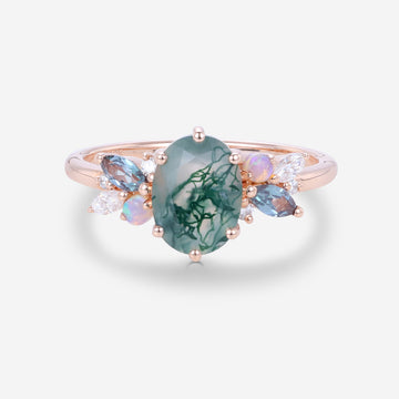 Oval Cut Moss Agate Engagement ring