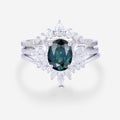 3PCS Oval cut Blue green sapphire Engagement Ring Set