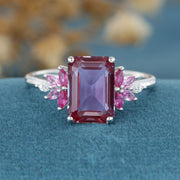 Radiant Cut lab Alexandrite  Cluster Engagement Ring