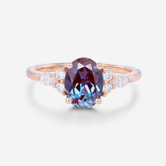 Oval cut Lab Alexandrite | Diamond Engagement ring