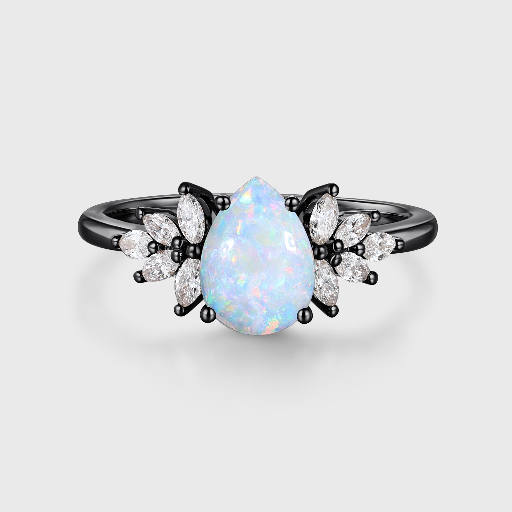 Pear cut Opal Cluster Engagement ring