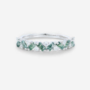 Baguette Moss Agate Matching Moissanite | Diamond Half Eternity Wedding Band