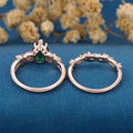 Pear Cut Moissanite Engagement ring + Marquise Moss agate Wedding Bridal Set
