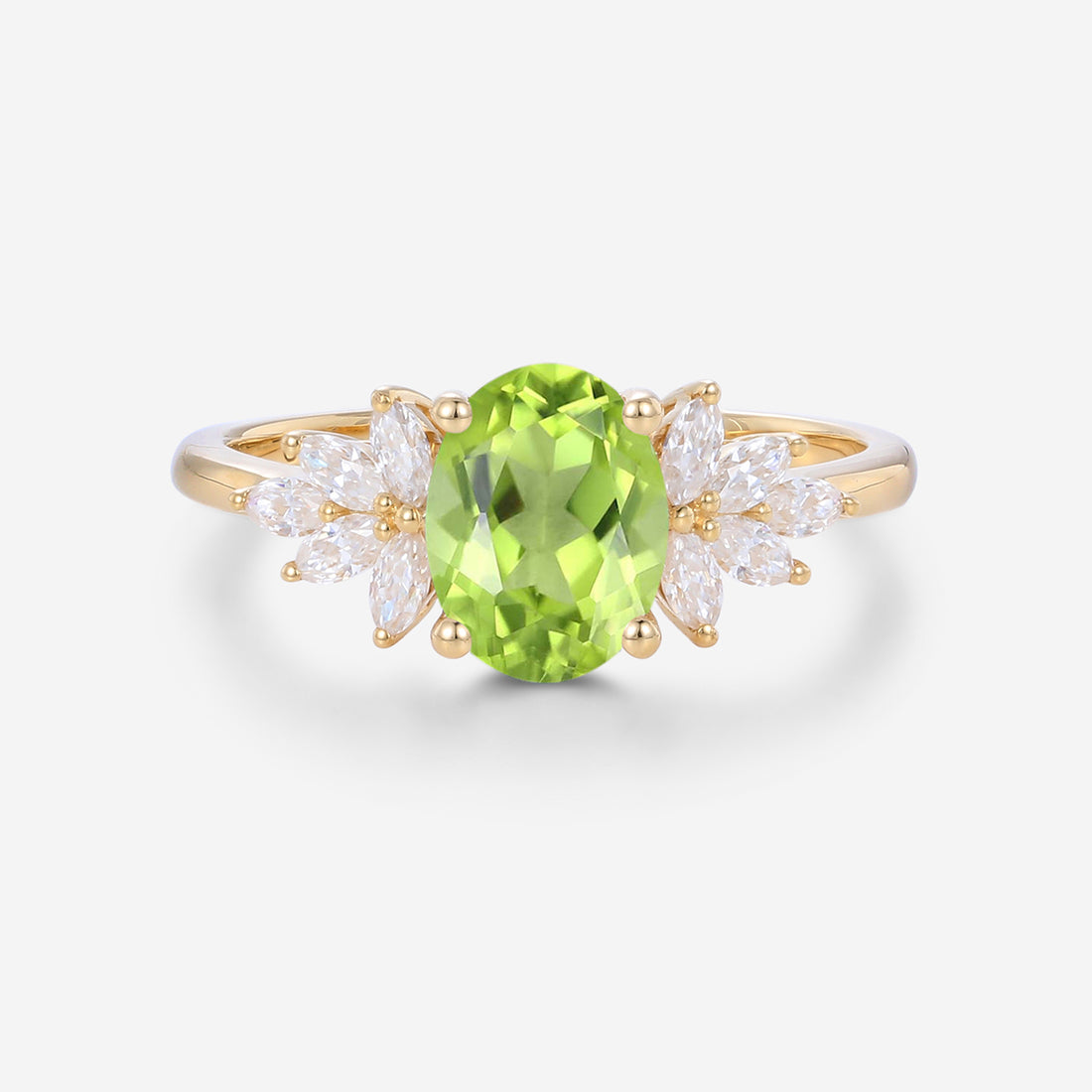 1.5Carat Oval cut Olivine Cluster Engagement Ring