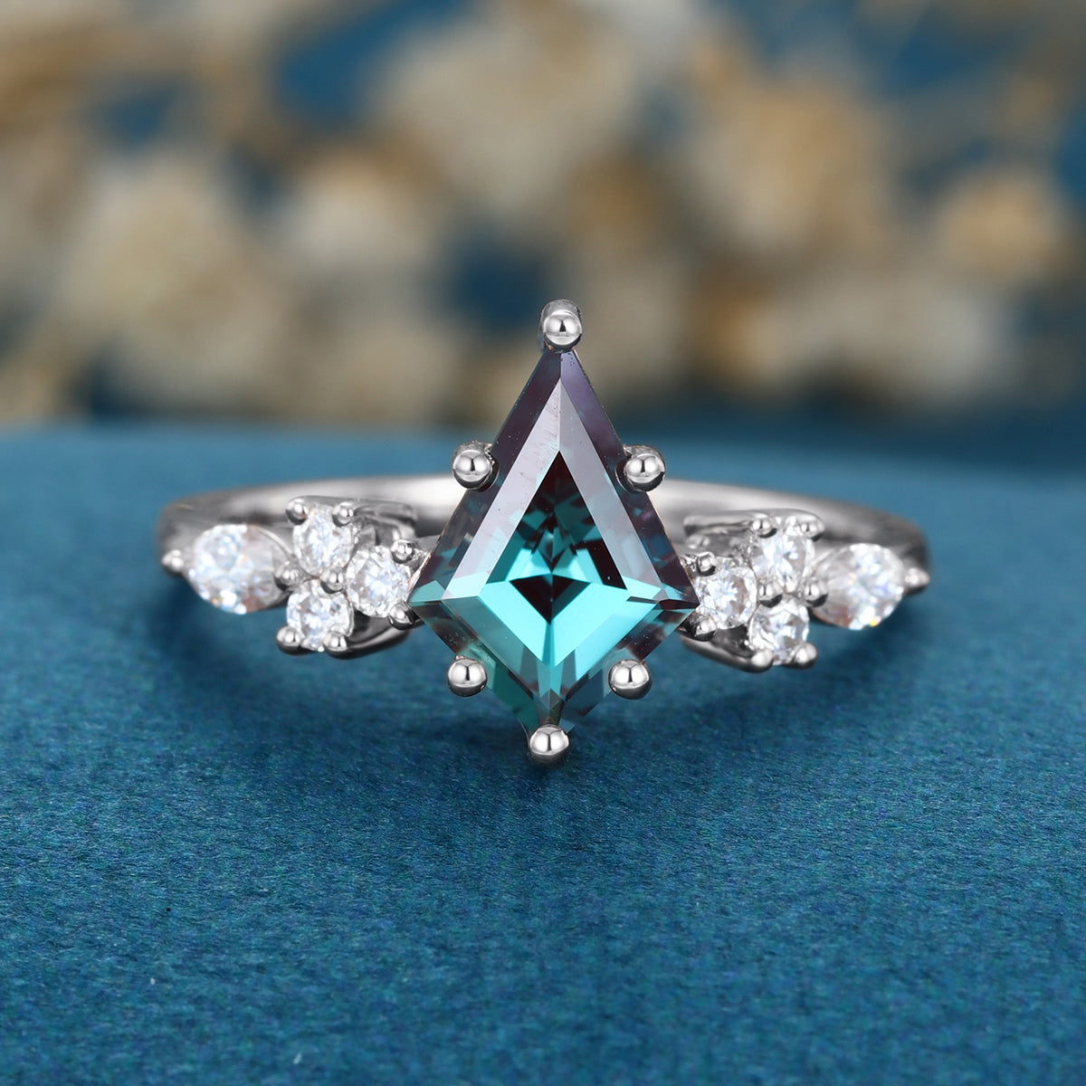 Kite cut Lab Alexandrite Solid Gold Engagement Ring