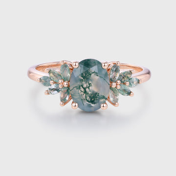 1.5Carat Oval Cut Moss Agate Cluster Engagement ring