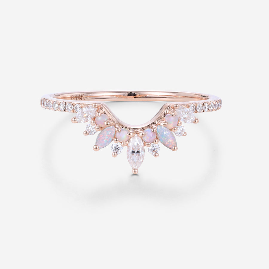 Moissanite | Opal | Moonstone Curved Wedding Band Ring