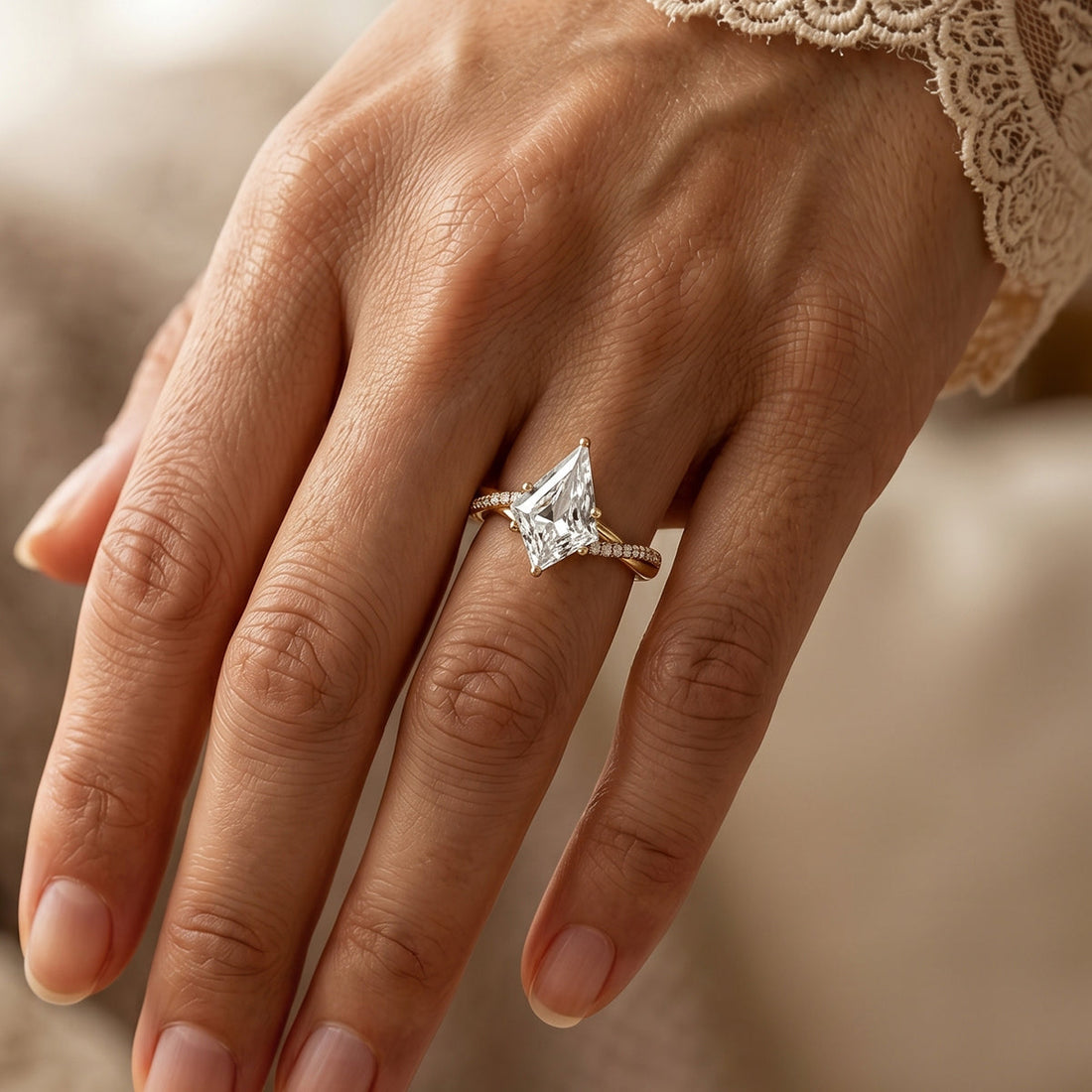1.0CT~3.0CT Kite Cut Lab grown Diamond Luxury Pave Engagement Ring