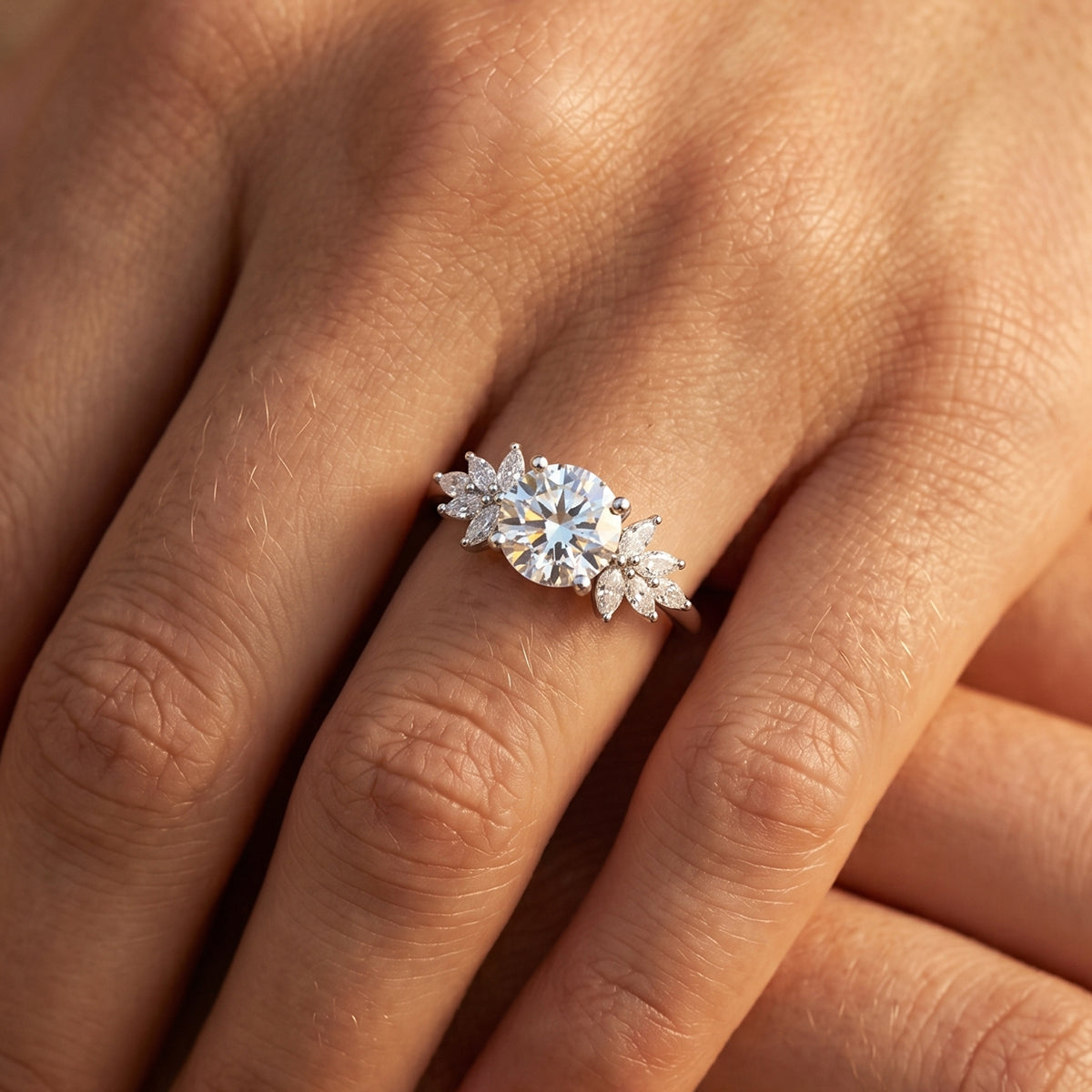 1.0CT~5.0CT Round cut Lab Grown Diamond Cluster Engagement Ring