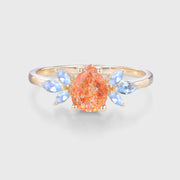 1.2 Carat Pear Sunstone Cluster Engagement Ring