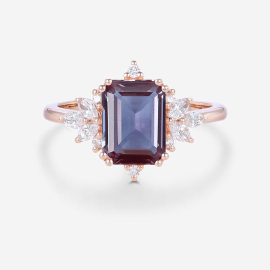 Emerald Cut Alexandrite Engagement Ring