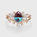 Pear cut Lab Alexandrite Engagement ring Bridal Set