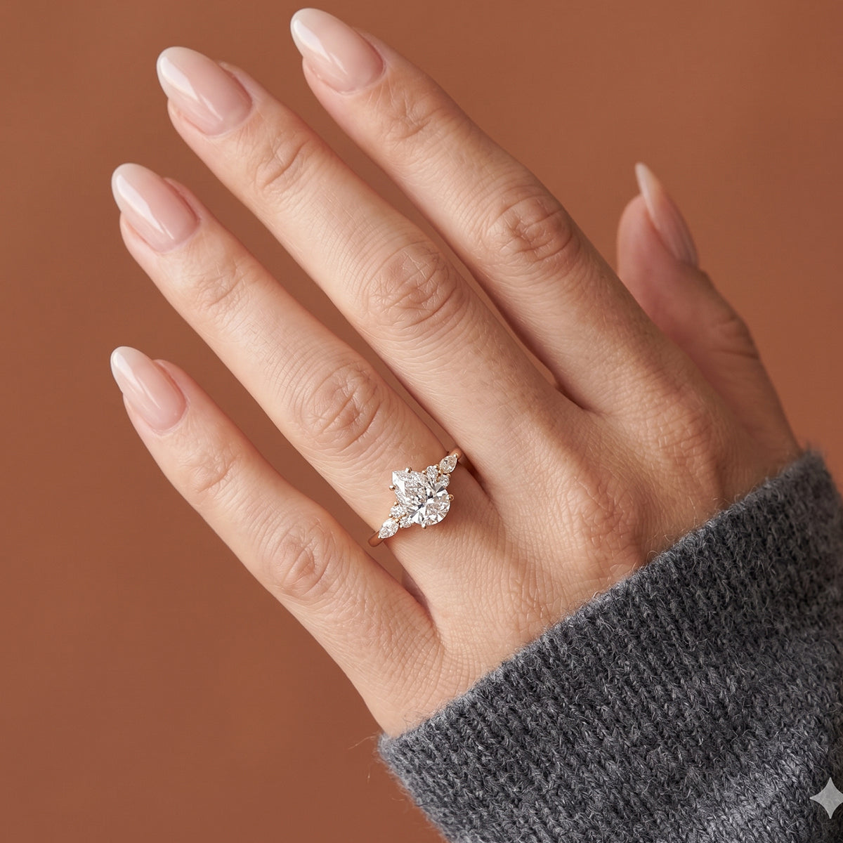 1.0CT~5.0CT Pear cut Lab grown Diamond Cluster Engagement Ring