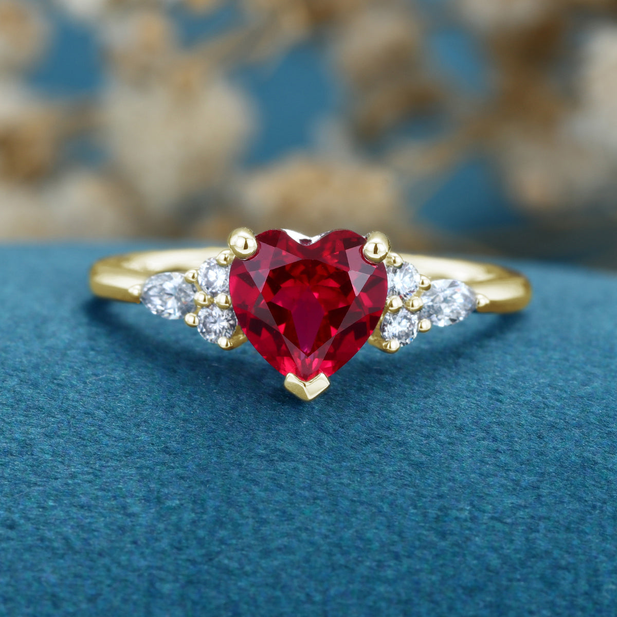 Heart cut Lab Ruby Engagement ring