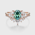 1.5Carat Oval cut Green Moissanite Engagement ring Bridal Set