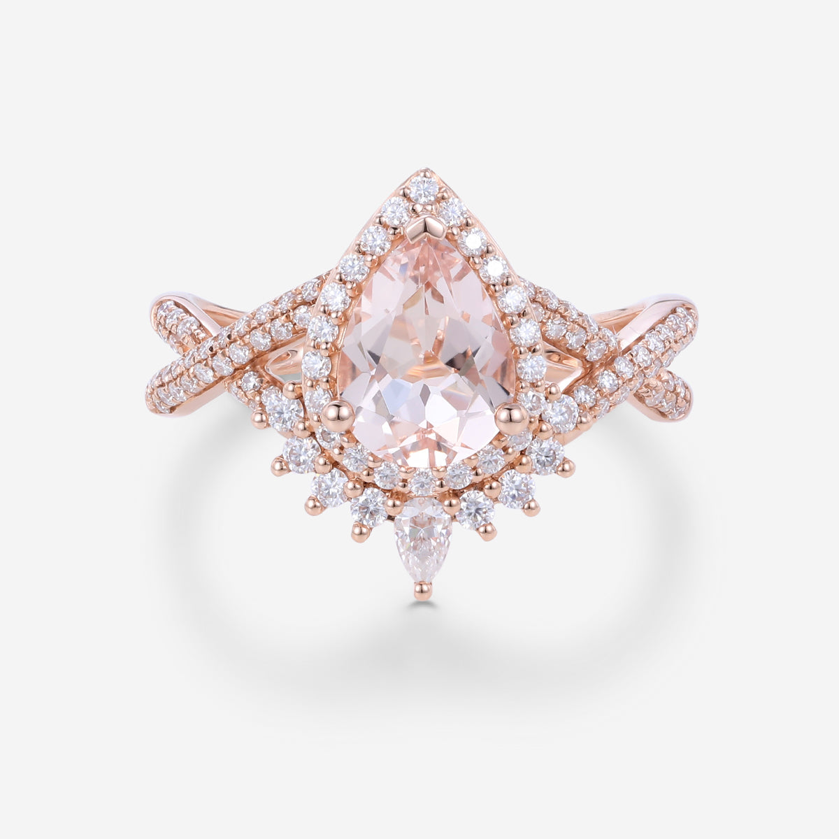 Bezel setting Pear cut Morganite Solid Gold Engagement Ring