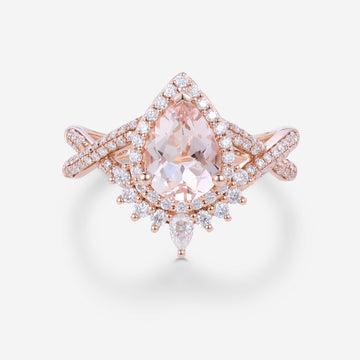 Bezel setting Pear cut Morganite Solid Gold Engagement Ring