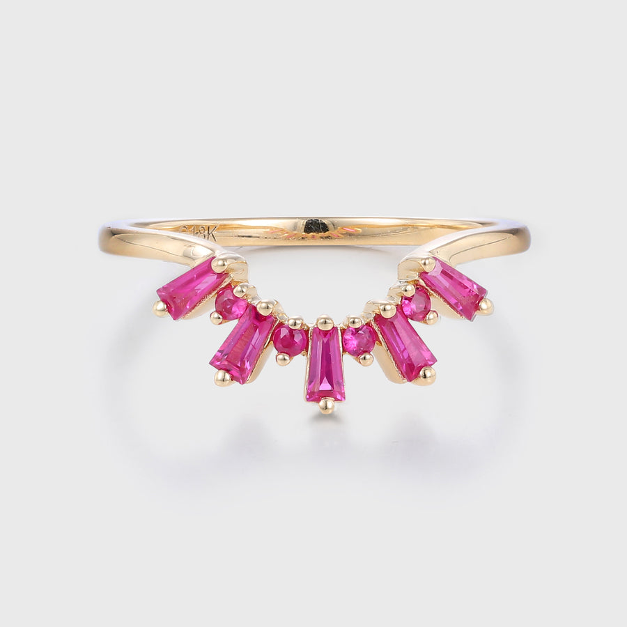 Baguette Natural Ruby Curved Wedding Band