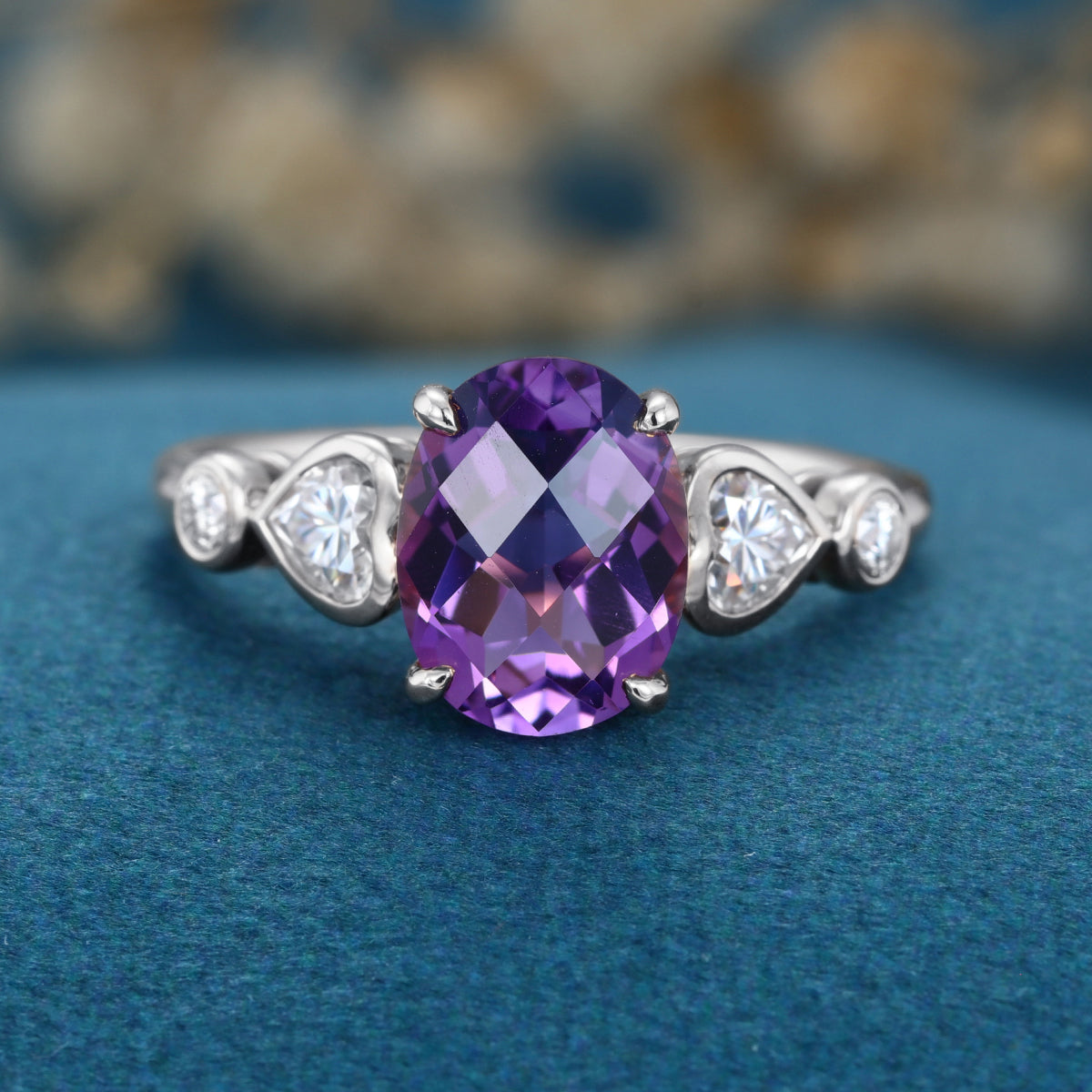 Oval cut Amethyst Solid Gold Engagement Ring