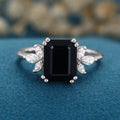 Emerald cut Black Onyx Solid Gold Engagement Ring