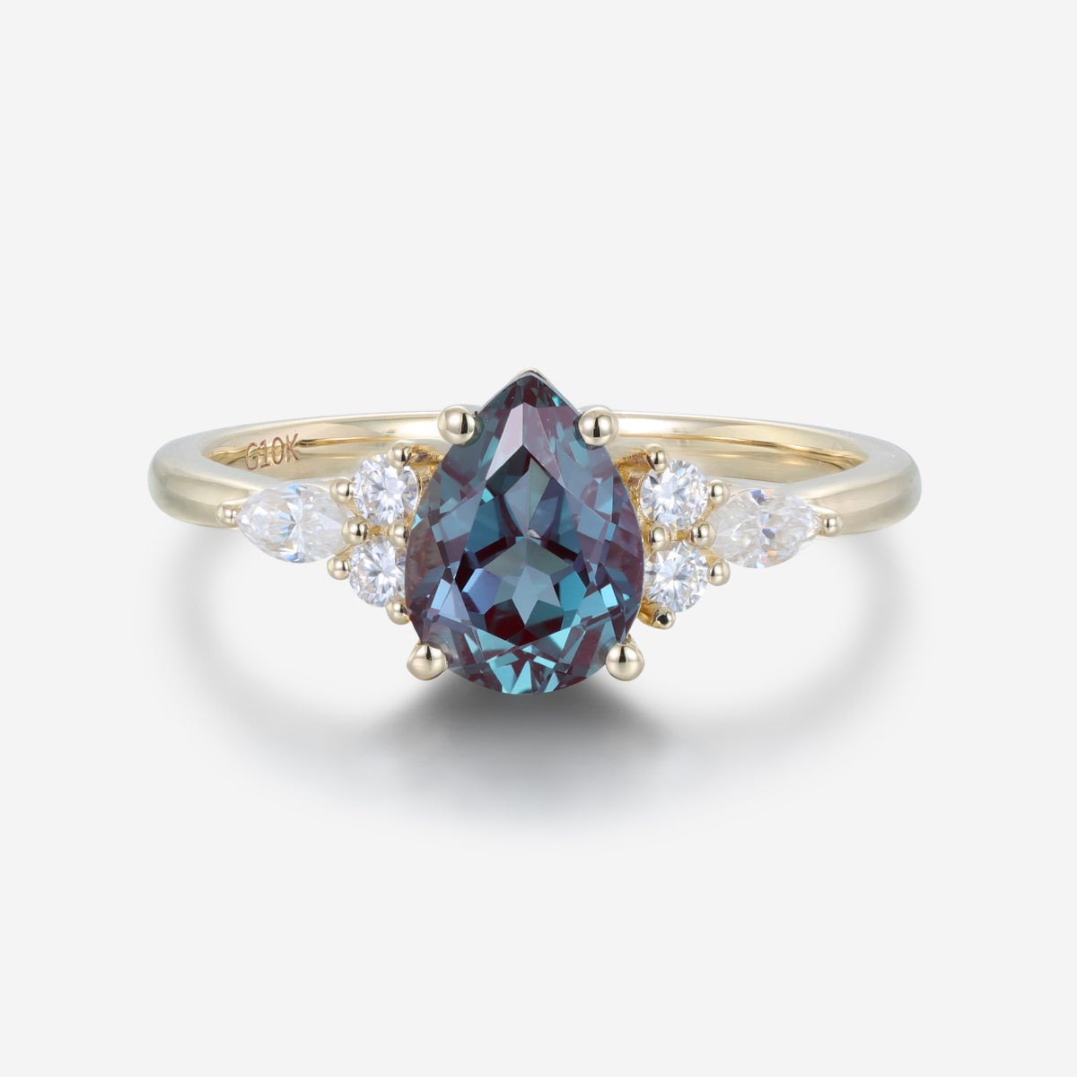 Pear shaped Lab Alexandrite Cluster Engagement ring