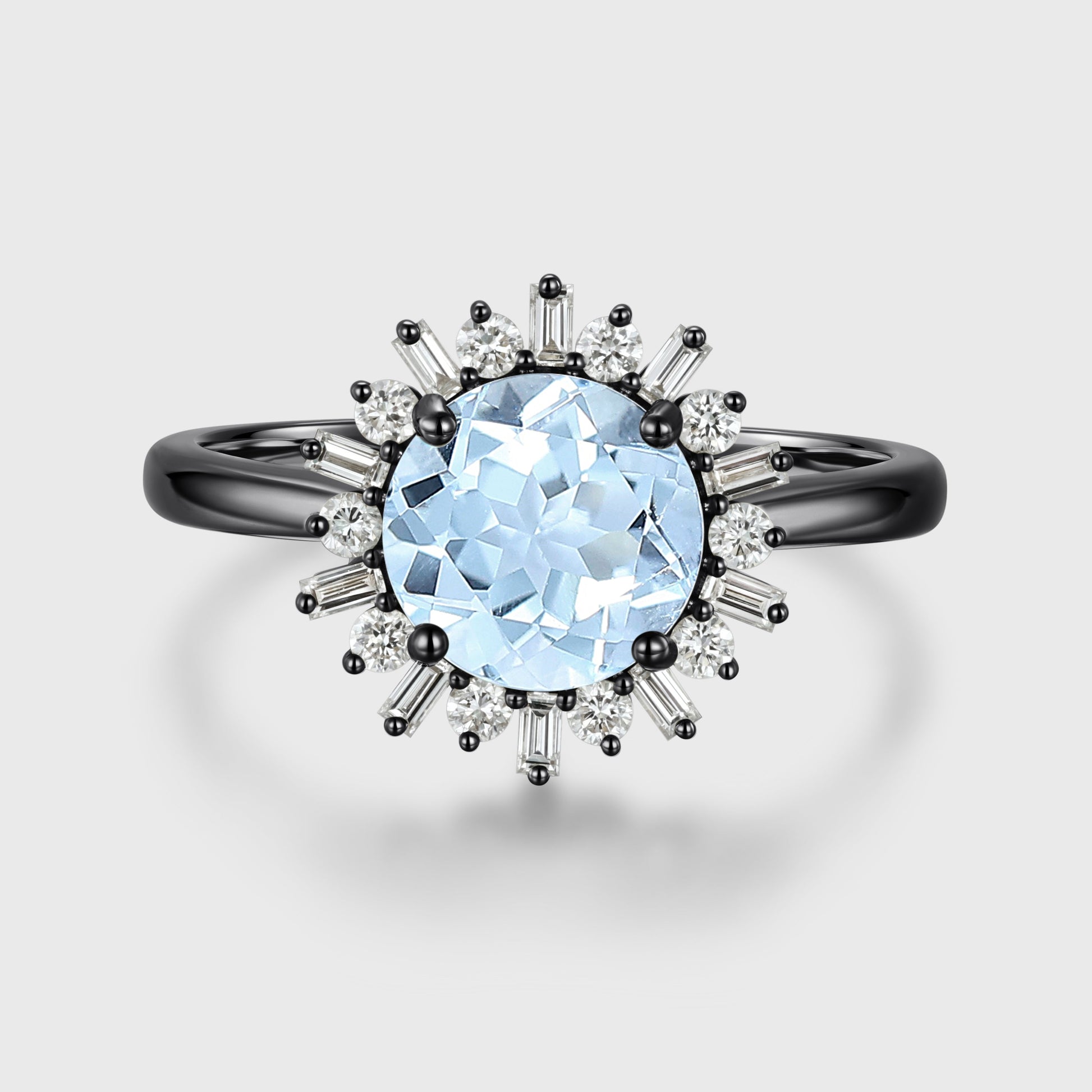 Round cut Aquamarine Halo Engagement Ring
