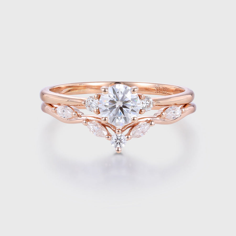 Round cut Moissanite Engagement ring White gold Diamond Wedding Bridal Set