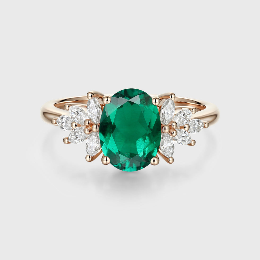 1.5Carat Oval cut Emerald Cluster Engagement ring