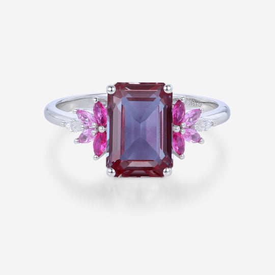 Radiant Cut lab Alexandrite  Cluster Engagement Ring