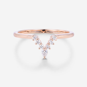 Pear shaped Moissanite | Diamond Curved Wedding Band Ring