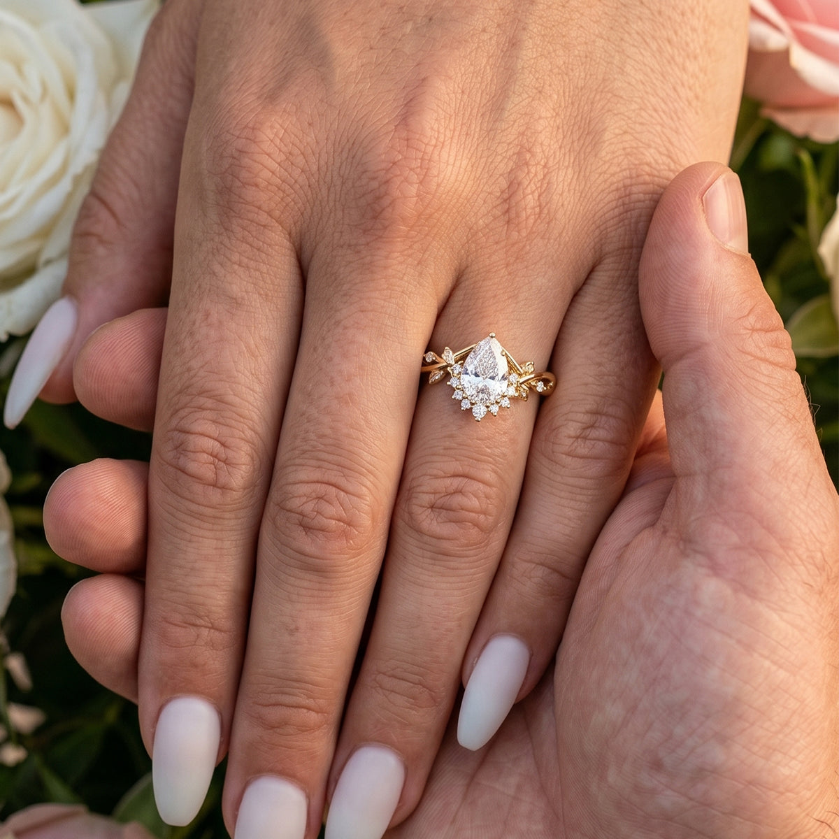 1.0CT~5.0ct  Pear cut Lab grown Diamond Twisted Shank Leaf Engagement Ring