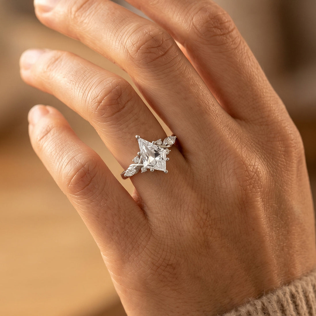 1.0CT~3.0CT Kite cut Lab grown Diamond Cluster Engagement Ring
