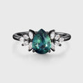 1.2Carat Pear Blue-Green Sapphir Cluster Engagement ring