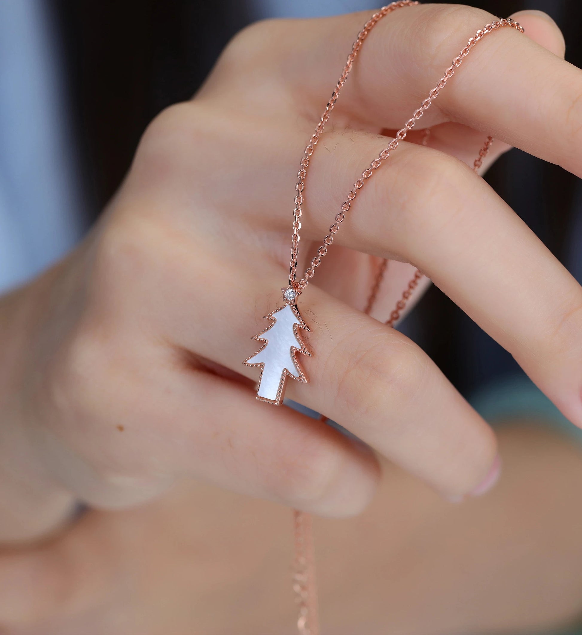 Christmas Tree Pendant Necklace with Moissanite Or Diamonds