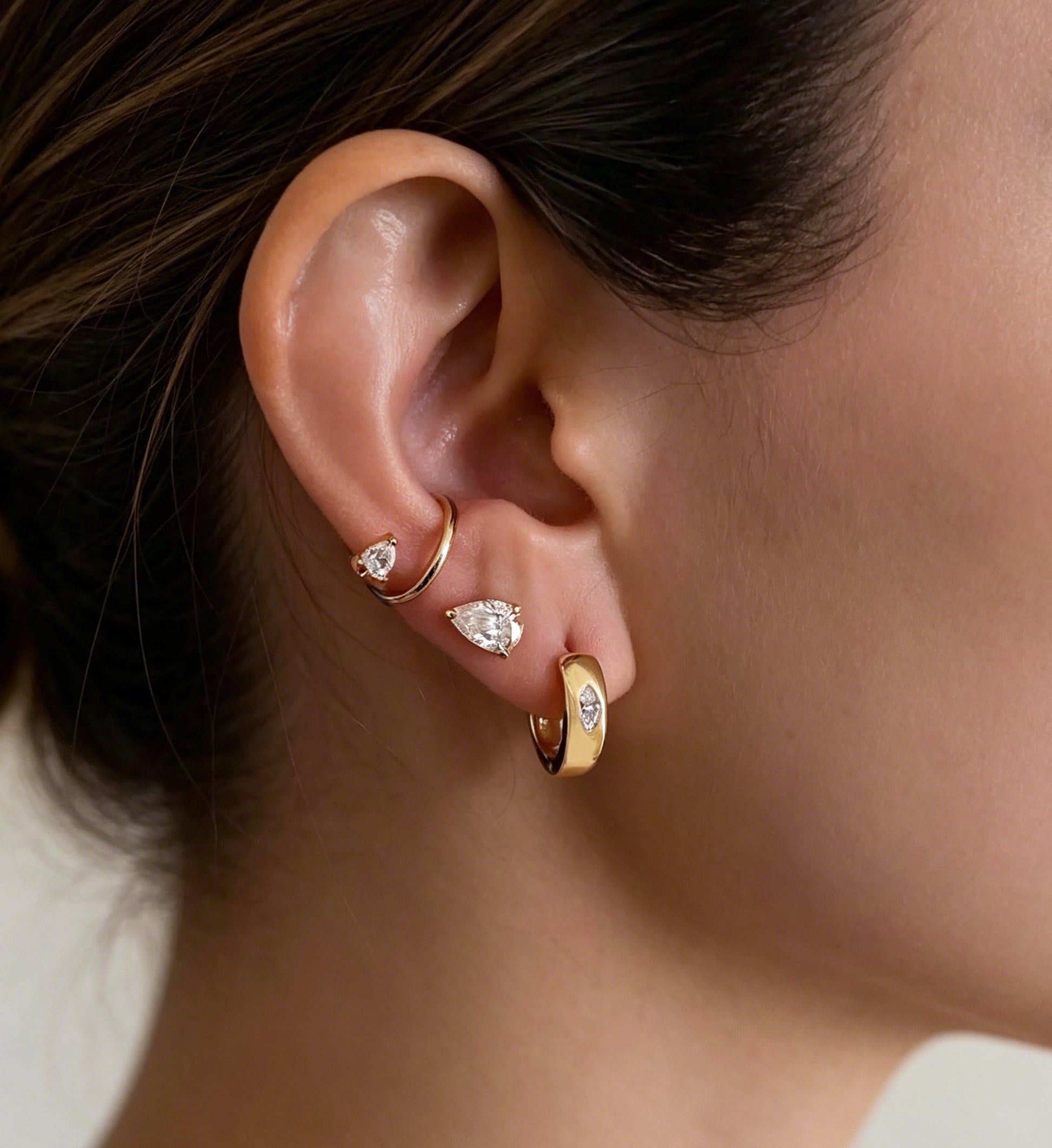 Pear Lab grown Diamonds Hoop Earrings Set