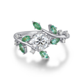Nature Inspired Round cut Moissanite | Natural Emeralds Gold Engagement Ring