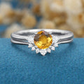 Round cut Citrine Cluster Engagement ring Bridal Set