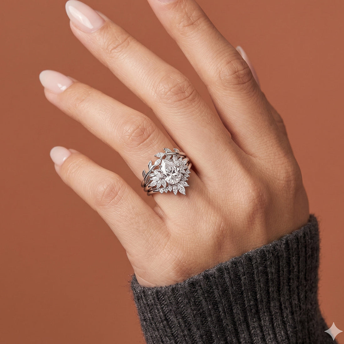 1.0CT~5.0CT Pear cut Lab Grown Diamond Cluster Engagement Ring Set (Copy)