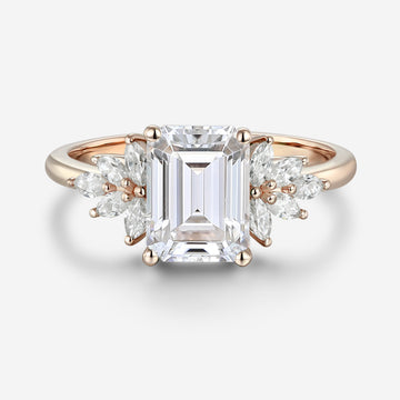 1.75 Carat Emerald cut Moissanite Cluster Engagement ring for Women