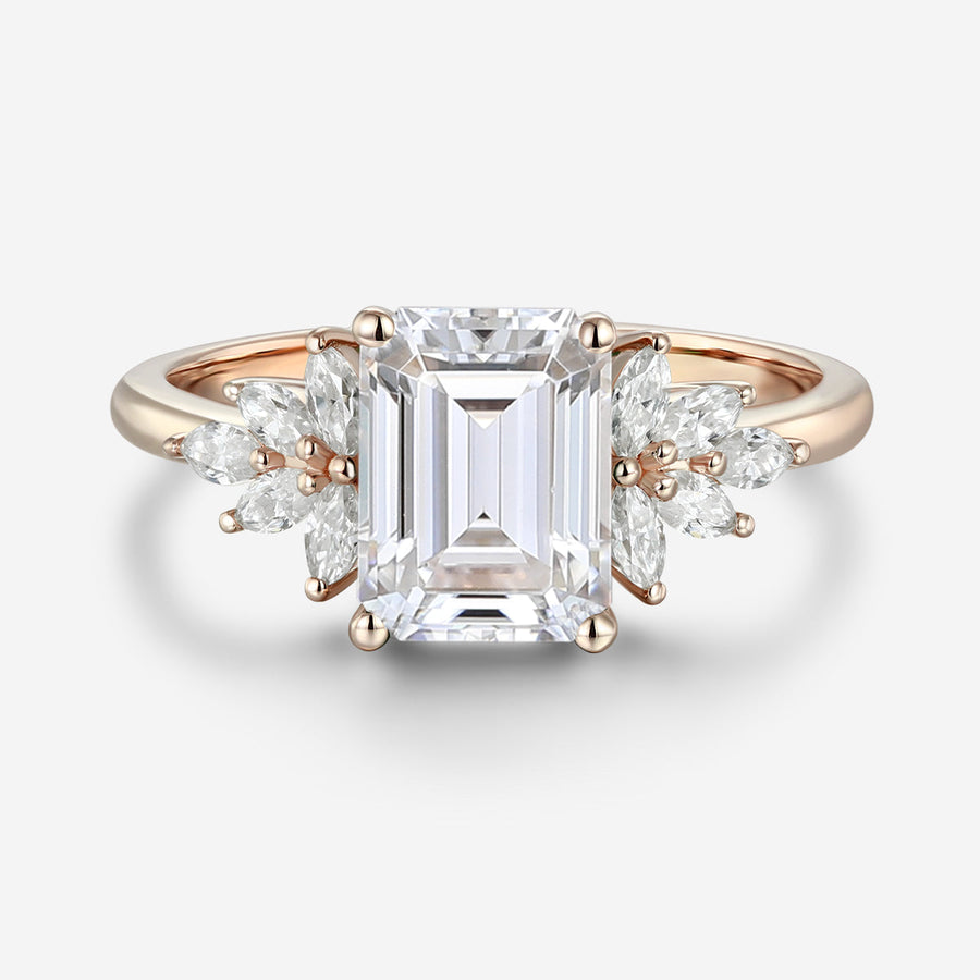 1.75 Carat Emerald cut Moissanite Cluster Engagement ring for Women