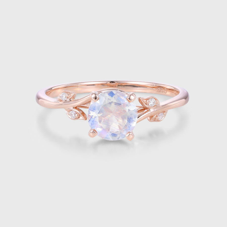 Round cut Moonstone Engagement Ring Matching Moissanite | Diamonds Gold Engagement Ring