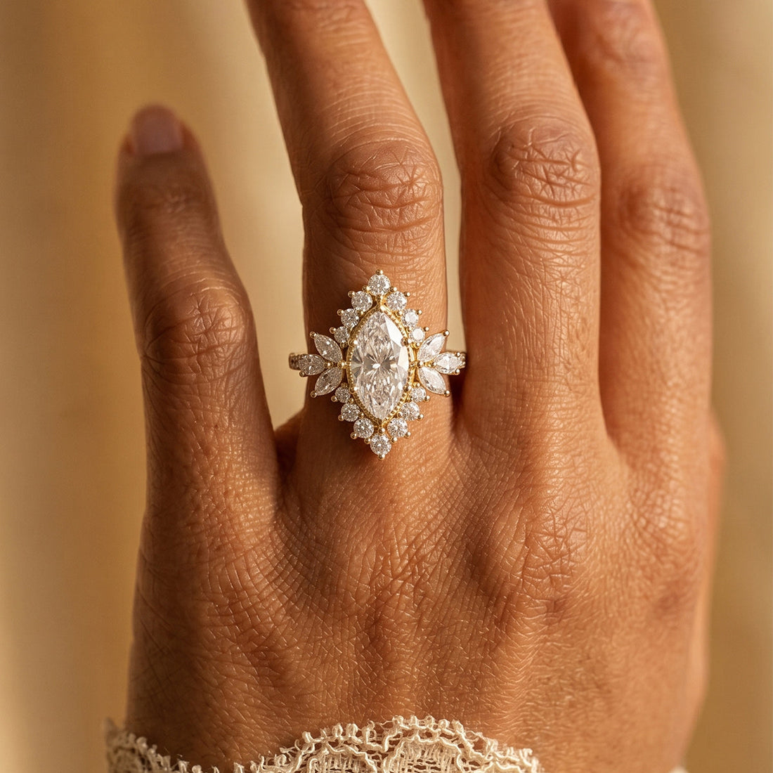 1.0CT~5.0CT Marquise cut Lab grown Diamond Halo Engagement Ring