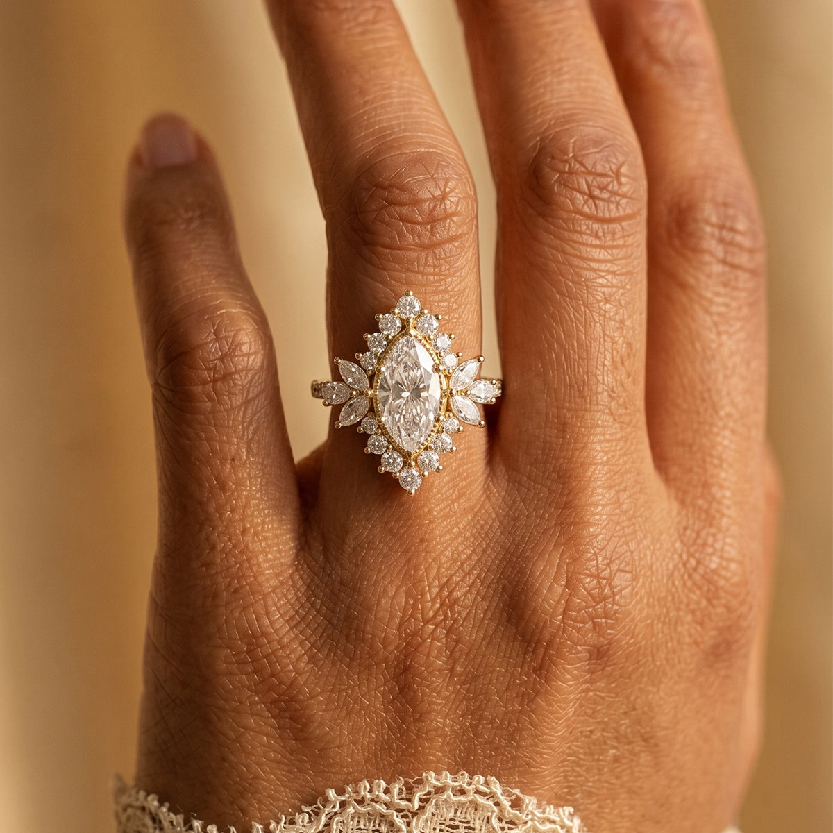 1.0CT~5.0CT Marquise cut Lab grown Diamond Halo Engagement Ring