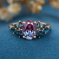 1.5Carat Oval cut Lab Alexandrite Cluster Engagement Ring