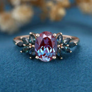 1.5Carat Oval cut Lab Alexandrite Cluster Engagement Ring